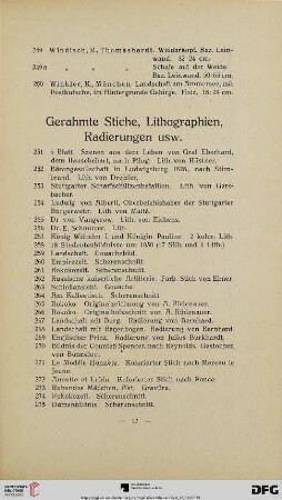 Gerahmte Stiche, Lithographien, Radierungen usw. (Nr. 251-288)