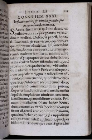 Consilium XXXII. In fluxu ventris, vomitu gravidae, pro quadam honesta matrona