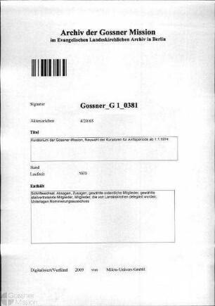 Kuratorium der Gossner Mission, Neuwahl der Kuratoren für Amtsperiode ab 1.1.197