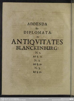 Addenda Et Diplomata. Ad Antiquitates Blanckenburg