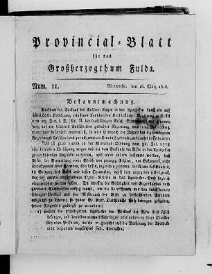 Num. 11, Ausgabe vom 18. März 1818