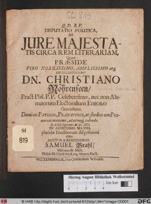 Disputatio Politica, De Iure Maiestatis Circa Rem Literariam