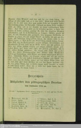 Verzeichnis der Mitglieder des pädagogischen Vereins vom September 1835 an