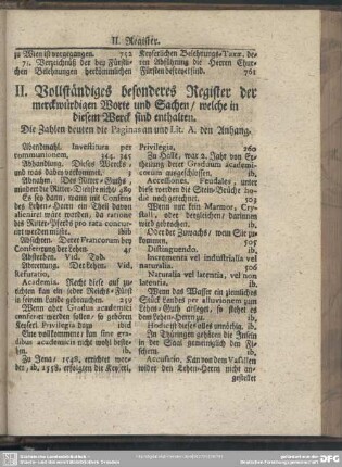 II. Vollständiges besonderes Register der merckwürdigen Worte und Sachen, welche in diesem Werck sind enthalten