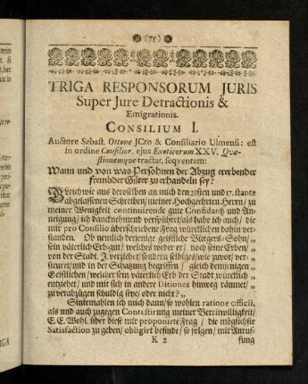75-92, Triga Responsorum Juris Super Jure Detractionis & Emigrationis.