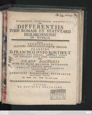Dissertatio Inavgvralis Ivridica De Differentiis Ivris Romani Et Statvtarii Heilbronnensis In Tvtelis