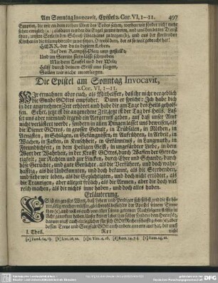 Die Epistel, am Sonntag Invocavit, 2. Cor. VI, 1-11