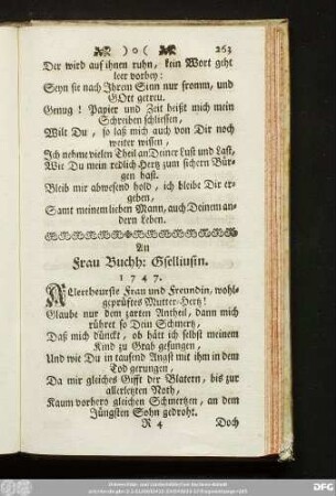 An Frau Buchh: Gselliusin. 1747.