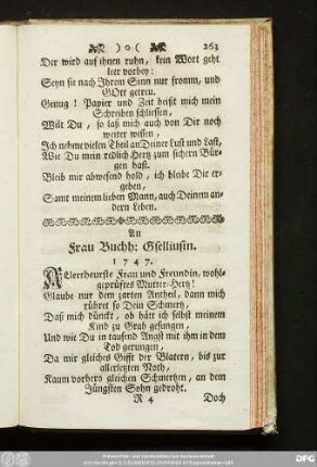 An Frau Buchh: Gselliusin. 1747.