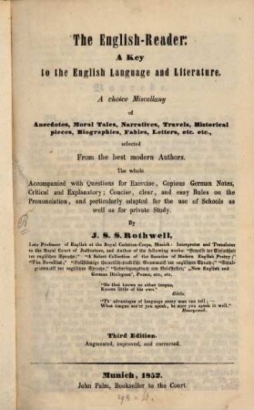 The English Reader: a Key in the English Language and Literature