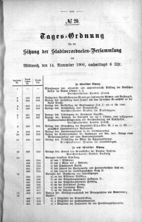 Tages-Ordnung No. 20. (453-475), 14. November 1906