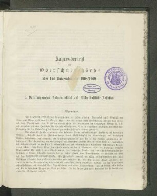 1908/09: Jahresbericht der Oberschulbehörde