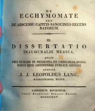 De ecchymomate, seu de abscessu capitis sanguineo recens natorum : Diss. inaug. med.