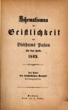 Schematismus des Bistums Passau, 1869