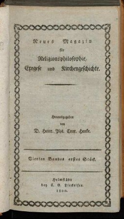 Vierten Bandes erstes Stück.