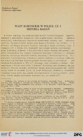 Wazy korynckie w Polsce : Cz. I. Historia badań