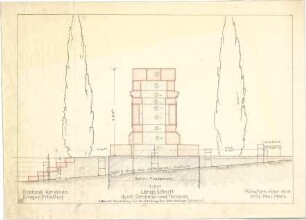 Pfann, Paul; Neuburg / Lothringen; Priesterwald-Denkmal - Denkmal u. Terrasse samt Vorschlag für Aufstellung der Steinkreuze (Längsschnitt)