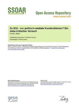 Zu 9/11 - nur politisch-mediale Konstruktionen? Ein meta-kritischer Versuch