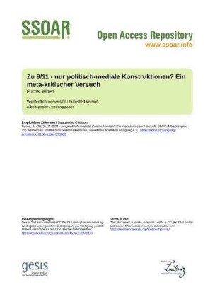 Zu 9/11 - nur politisch-mediale Konstruktionen? Ein meta-kritischer Versuch