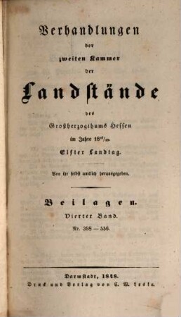 Verhandlungen der Zweiten Kammer der Landstände des Großherzogthums Hessen. Protokolle. 1847/48,4,[d] = 11. Landtag (1848)