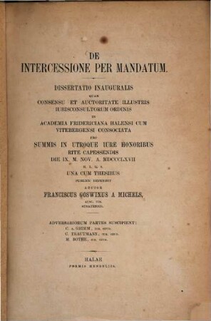 De intercessione per mandatum : dissertatio inauguralis