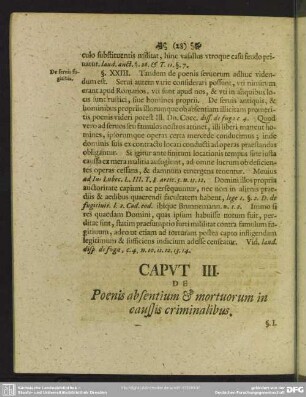 Caput III. De Poenis absentium & mortuorum in caussis criminalibus