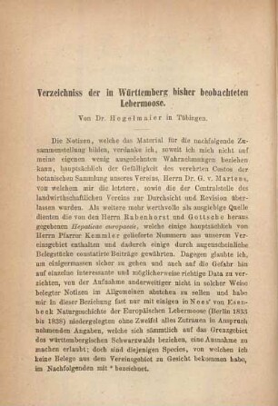 Verzeichnis der in Württemberg bisher beobachteten Lebermoose