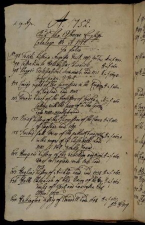 Aus Tho. Osborne Englischen Catalogo de A. 1752 [nebst beigefügter Werke].