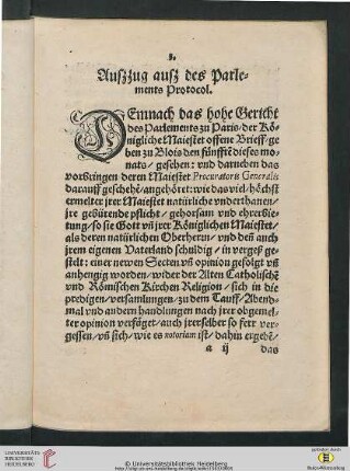 Auszug aufs des Parlements Protocol