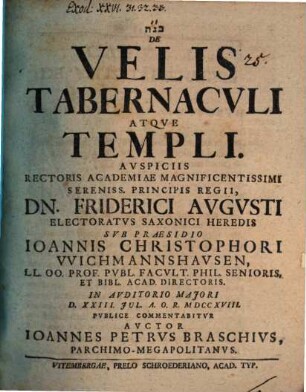 De velis tabernaculi atque templi