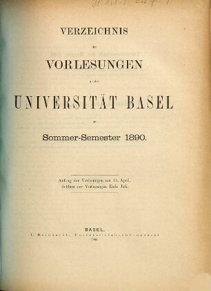 Verzeichnis der Vorlesungen. 1890. SS.