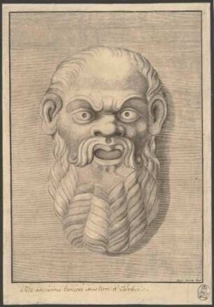 Maske, Abb. 26 aus: Disegni intagliati in rame di pitture antiche ritrovate nelle scavazioni di Resina, Neapel 1746