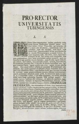 Pro-Rector Universitatis Tubingensis L. S.