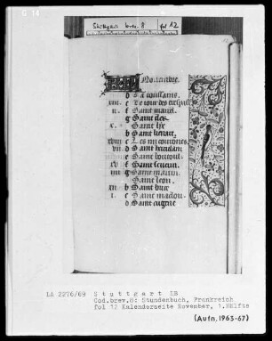 Lateinisch-französisches Stundenbuch — ---, Folio 2 recto - 13 versoKL-Ligatur und Teilbordüre, Folio 12 recto