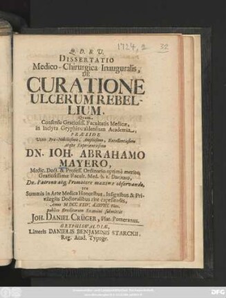 Dissertatio Medico-Chirurgica Inauguralis, De Curatione Ulcerum Rebellium