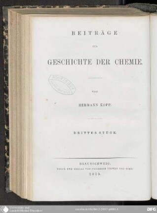 Ansichten über die Aufgabe der Chemie und über die Grundbestandtheile der Körper bei den bedeutenden Chemikern von Geber bis G. E. Stahl : die Entdeckung der Zusammensetzung des Wassers
