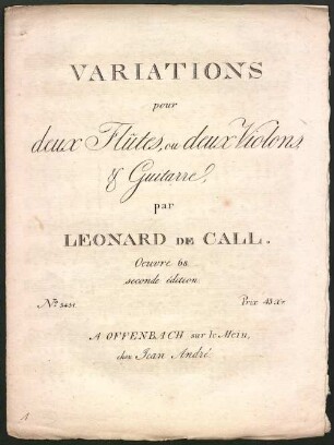 Variations pour deux flûtes, ou deux violons & guitarre : oeuvre 68