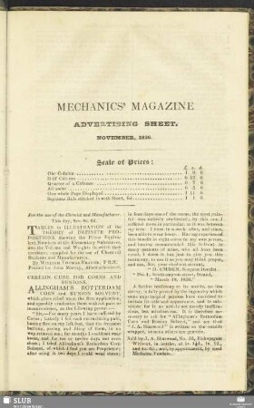Advertising sheet. November, 1836