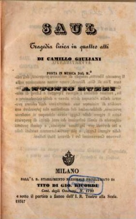Saul : tragedia lirica in quattro atti