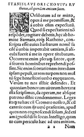 Stanislavs Orichovivs Rvthenus, ad quendam amicum suum.
