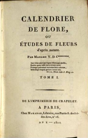 Calendrier de flore, ou études de fleurs d'après nature, 1