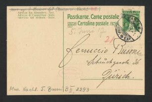 Postkarte an Ferruccio Busoni : 05.06.1917