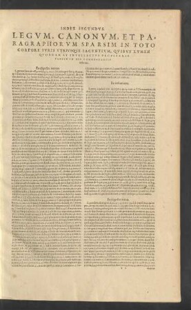 Index Secundus. Legum, Canonum, Et Paragraphorum Sparsim In Toto Corpore Iuris ...