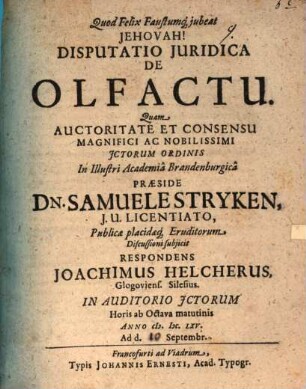 Disputatio Juridica De Olfactu