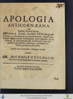 Apologia Anticornaeana seu Replica, Eristico scripto Melchioris Cornaei ...