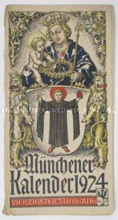 Künstlerisch gestalteter Kalender für das Jahr 1924 mit Familienwappen