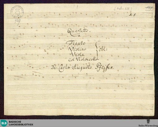 Quartets - Mus. Hs. 729 : fl, vl, vla, vlc; a
