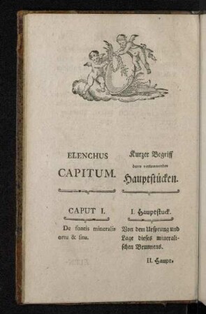 Elenchus Capitum. Kurzer Begriff deren vorkommenden Hauptstücken.