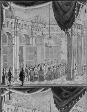Festlichkeit anläßlich der kurprinzlichen Hochzeit 1719 im Französischen Pavillon des Dresdner Zwingers : Dresden, Kronleuchter 1719