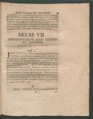 Decas VII. Differentiarum Iuris Veteris Et Novissimi. Ex Novell. 108. 112. 115. & 117.